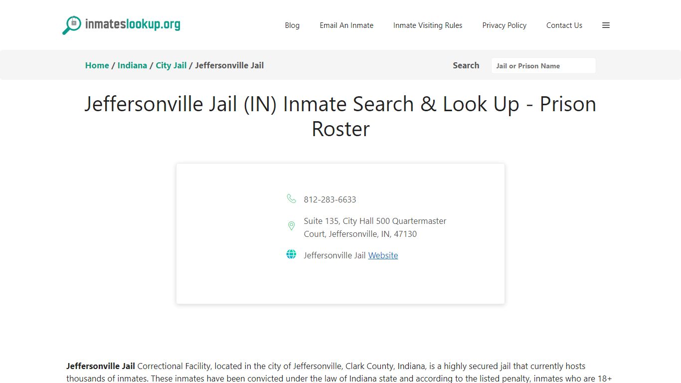 Jeffersonville Jail (IN) Inmate Search & Look Up - Prison Roster