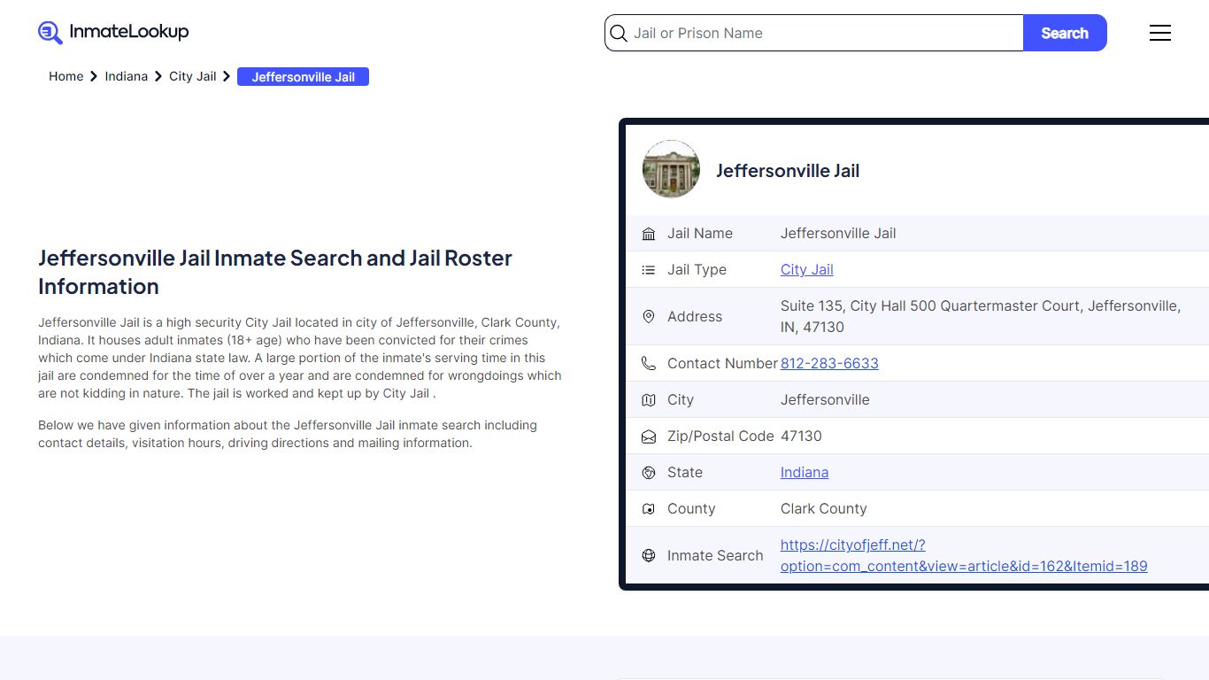 Jeffersonville Jail Inmate Search - Jeffersonville Indiana - Inmate Lookup